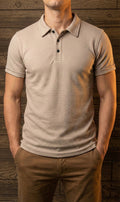 Playera cuello polo Agnor para caballero tejido algodón premium Beige Mod. HAg30