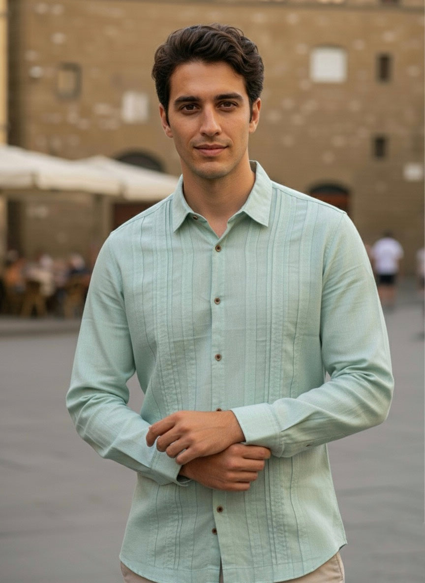 Camisa guayabera manga larga Agnor para caballero verde Mod. HAgCL22