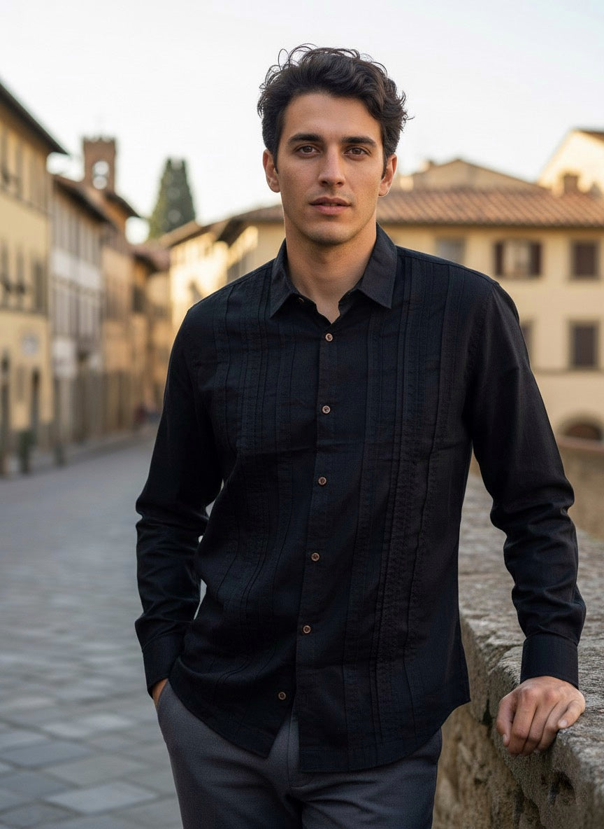 Camisa guayabera manga larga Agnor para caballero negro Mod. HAgCL22