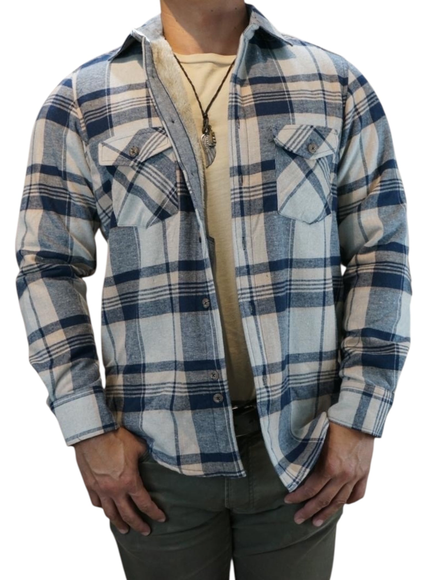 Camisola aborregada manga larga Agnor para caballero crema franela premium Mod. HAgCL30