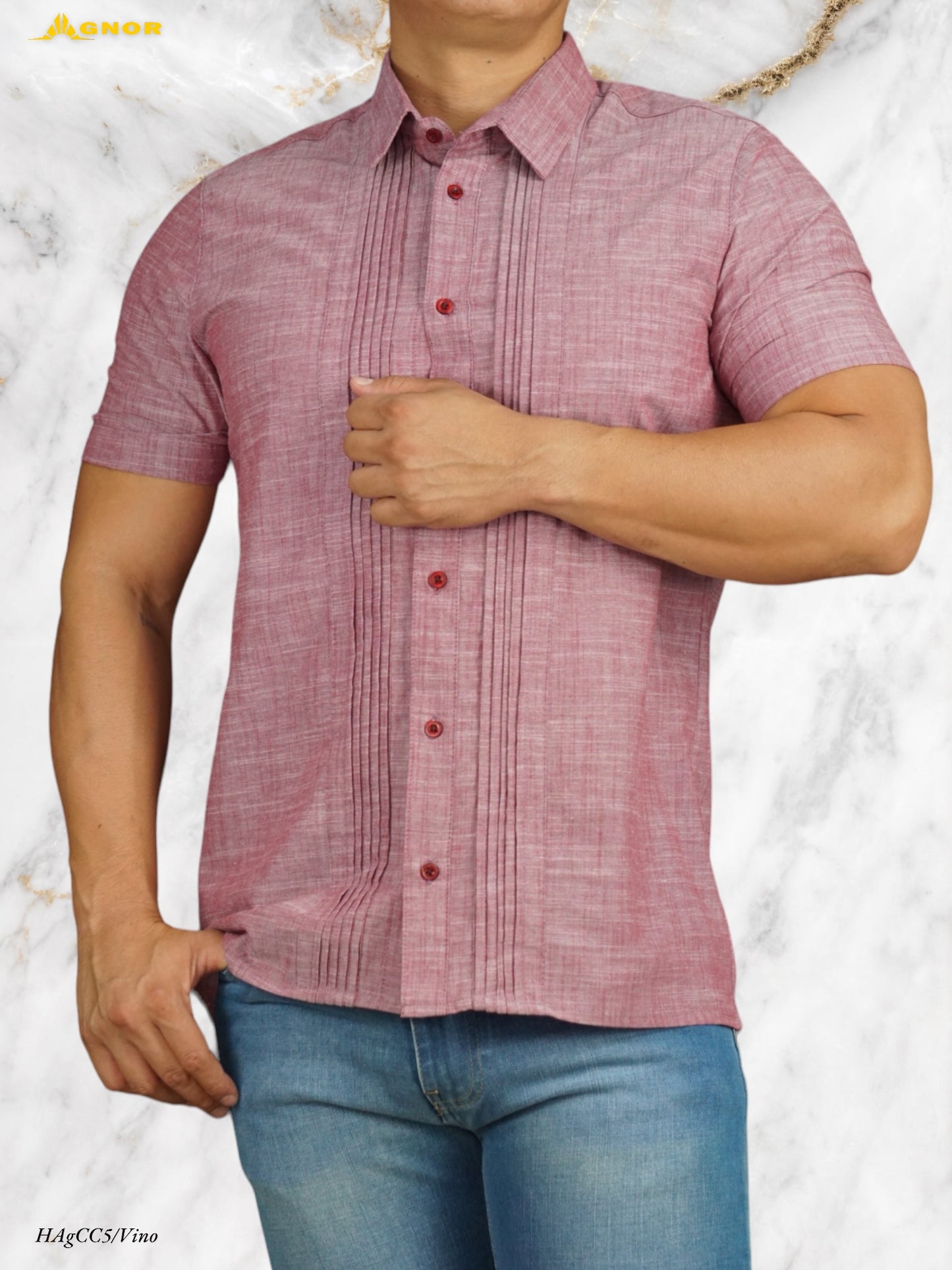 Camisa manga corta Agnor para caballero guayabera Vino Mod. HAgCC5