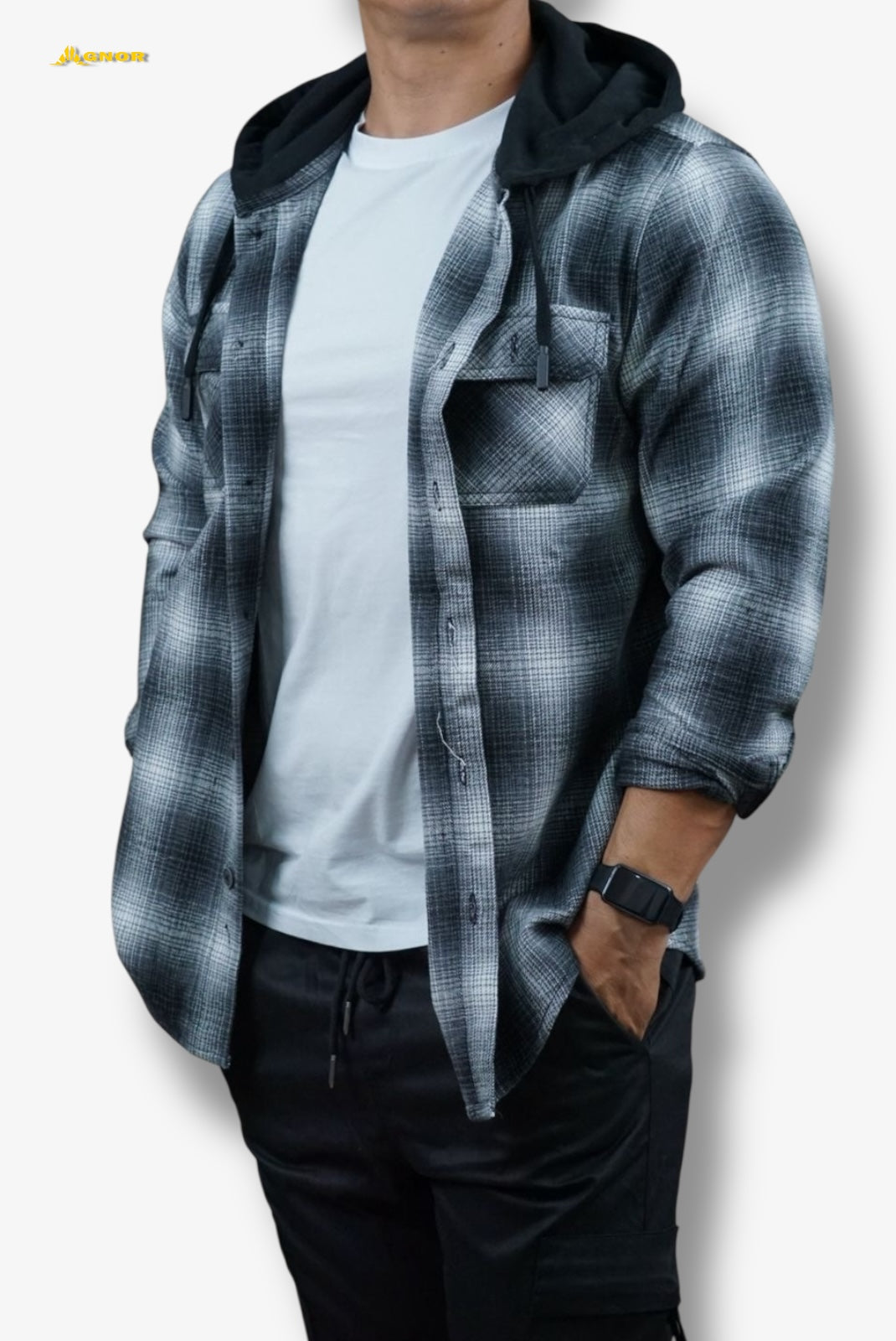 Camisola ligera manga larga Agnor para caballero negro franela premium Mod. HAgCL19