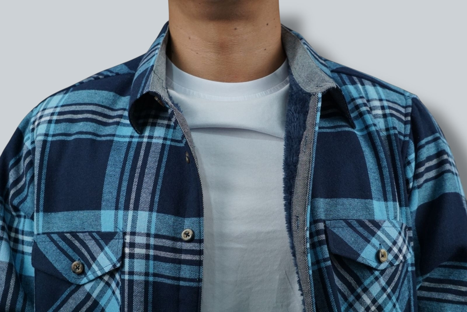 Camisola aborregada manga larga Agnor para caballero Marino franela premium Mod. HAgCL21