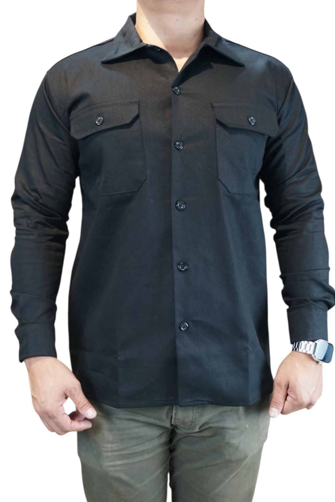 Camisa de gabardina manga larga Agnor para caballero negro premium Mod. HAgCL31