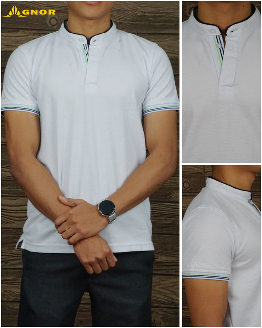 Playera cuello mao Agnor para caballero manga corta Blanco Mod. HAgM3