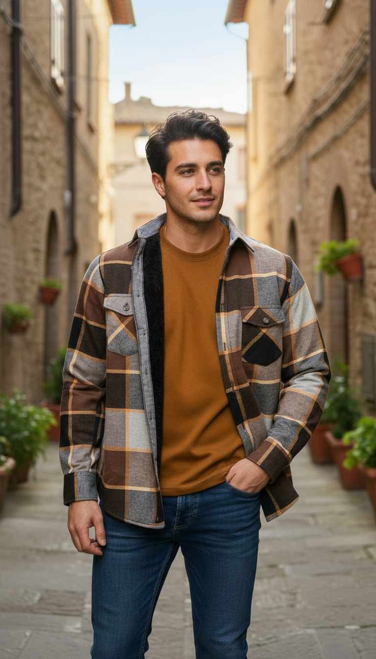 Camisola aborregada manga larga Agnor para caballero Café franela premium Mod. HAgCL26