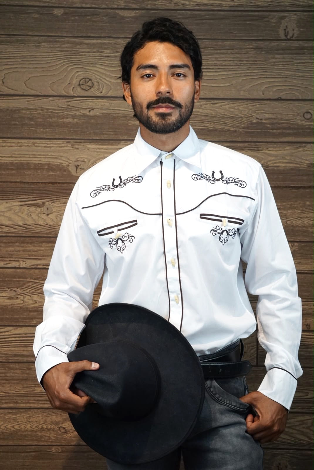 Camisa vaquera charra manga larga Agnor para caballero blanco premium Mod. HAgCLVaq5