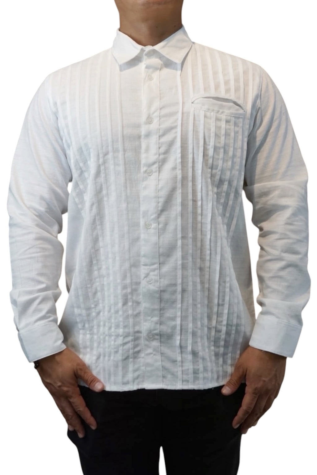 Camisa guayabera manga larga Agnor para caballero presidencial blanco tipo lino premium Mod. HAgCL39