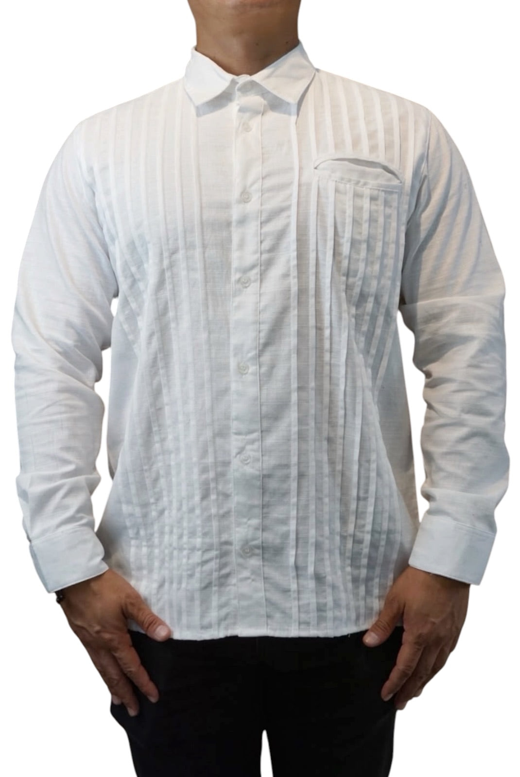 Camisa guayabera manga larga Agnor para caballero presidencial blanco tipo lino premium Mod. HAgCL39