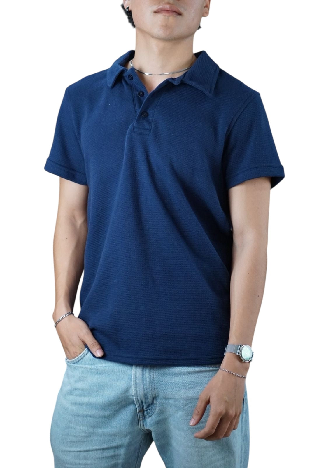 Playera cuello polo Agnor para caballero tejido algodón premium Acero Mod. HAg30