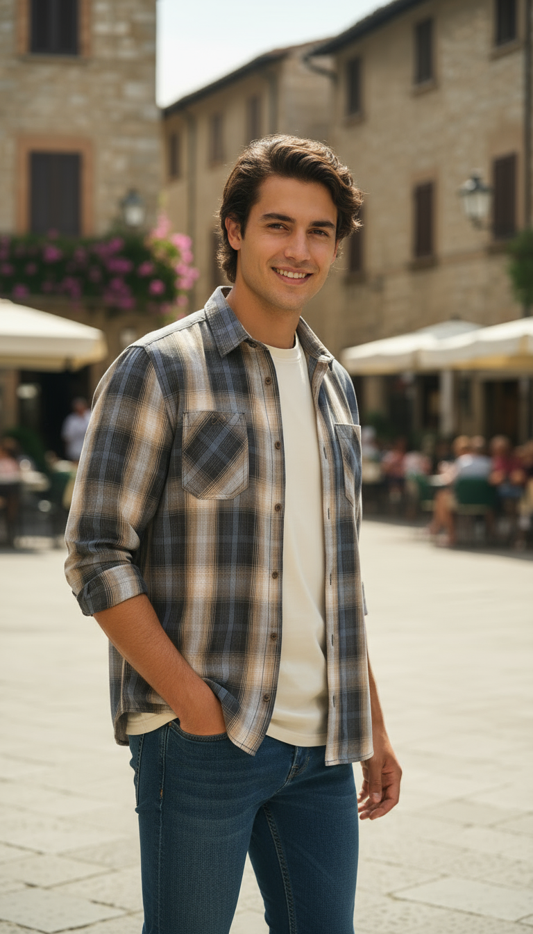 Camisa estilo leñador manga larga Agnor para caballero Amarillo algodón premium Mod. HAgCL24