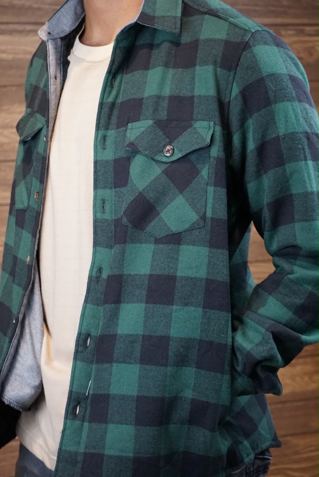 Camisola aborregada manga larga Agnor para caballero verde franela premium Mod. HAgCL42