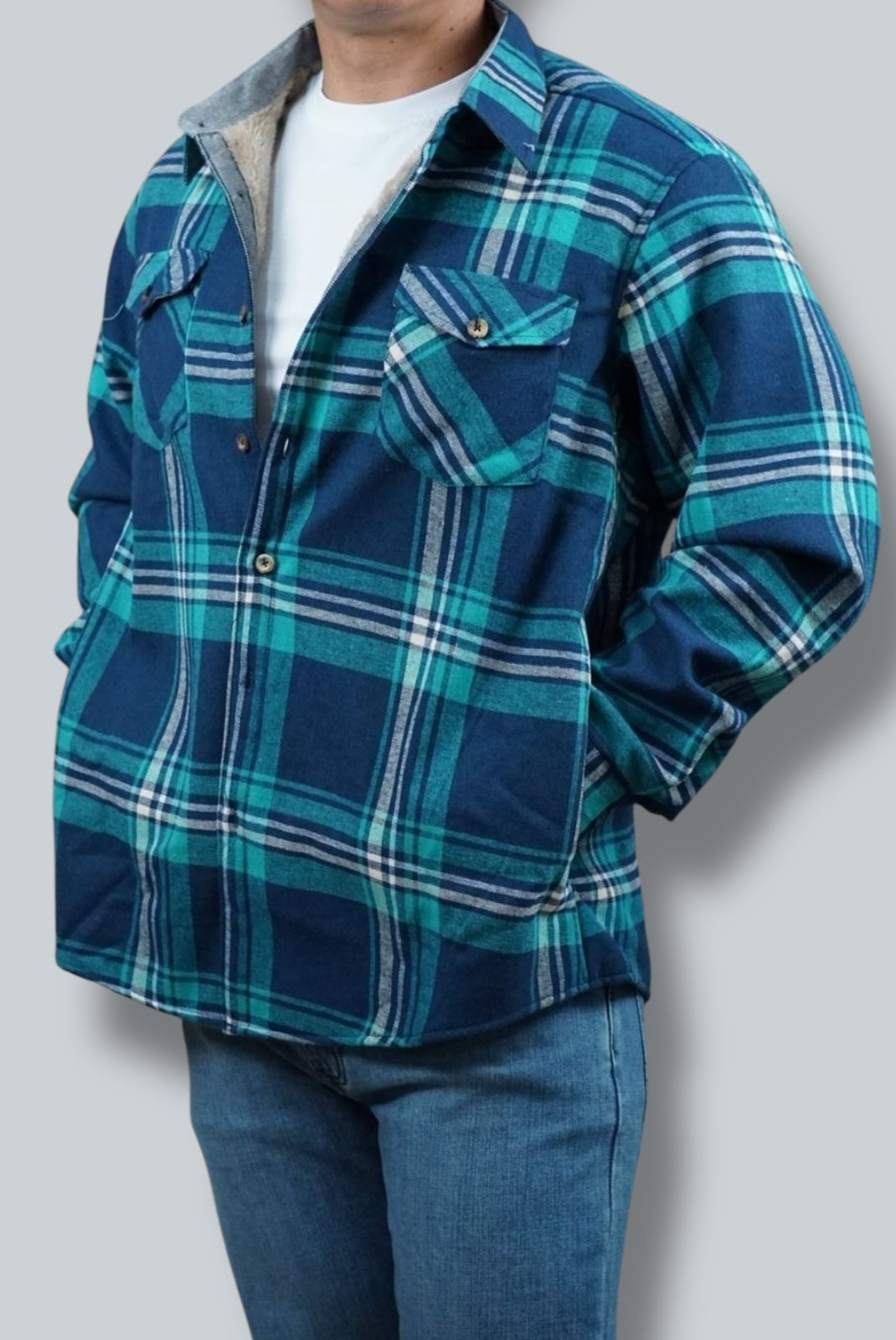 Camisola aborregada manga larga Agnor para caballero Esmeralda franela premium Mod. HAgCL21