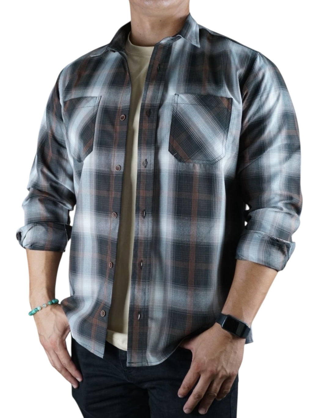 Camisa estilo leñador manga larga Agnor para caballero Café algodón premium Mod. HAgCL24