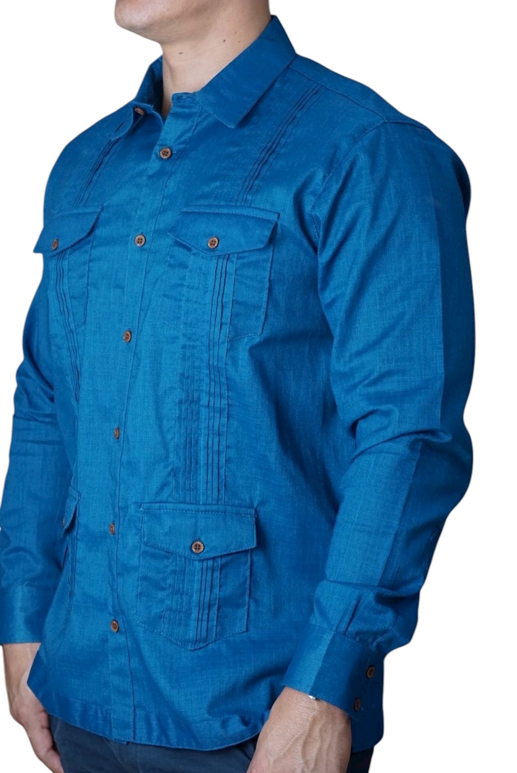 Camisa guayabera manga larga Agnor para caballero plumbago tipo lino premium Mod. HAgCL29