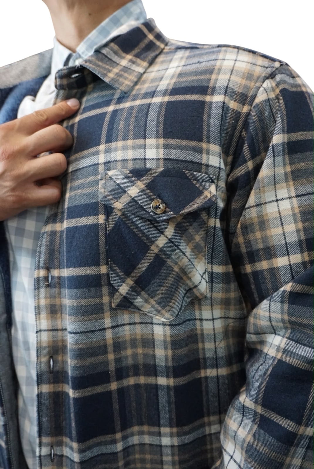 Camisola aborregada manga larga Agnor para caballero marino/beige franela premium Mod. HAgCL41