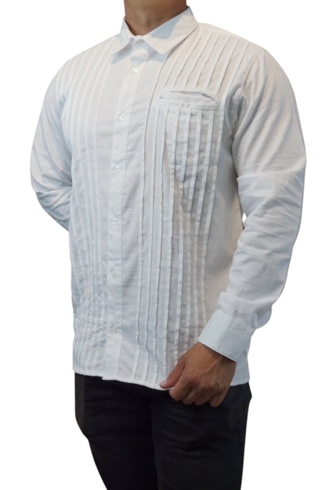 Camisa guayabera manga larga Agnor para caballero presidencial blanco tipo lino premium Mod. HAgCL39