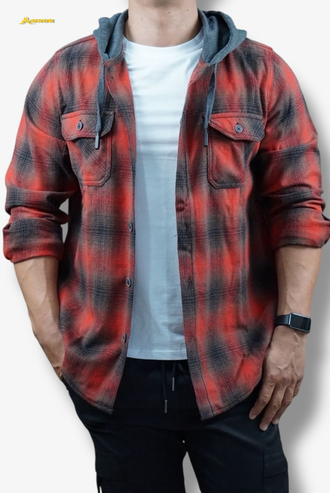 Camisola ligera manga larga Agnor para caballero rojo franela premium Mod. HAgCL19