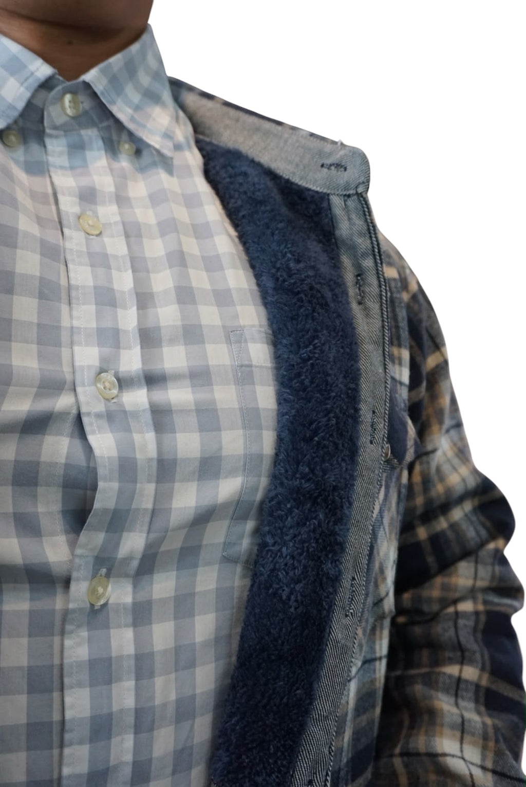 Camisola aborregada manga larga Agnor para caballero marino/beige franela premium Mod. HAgCL41