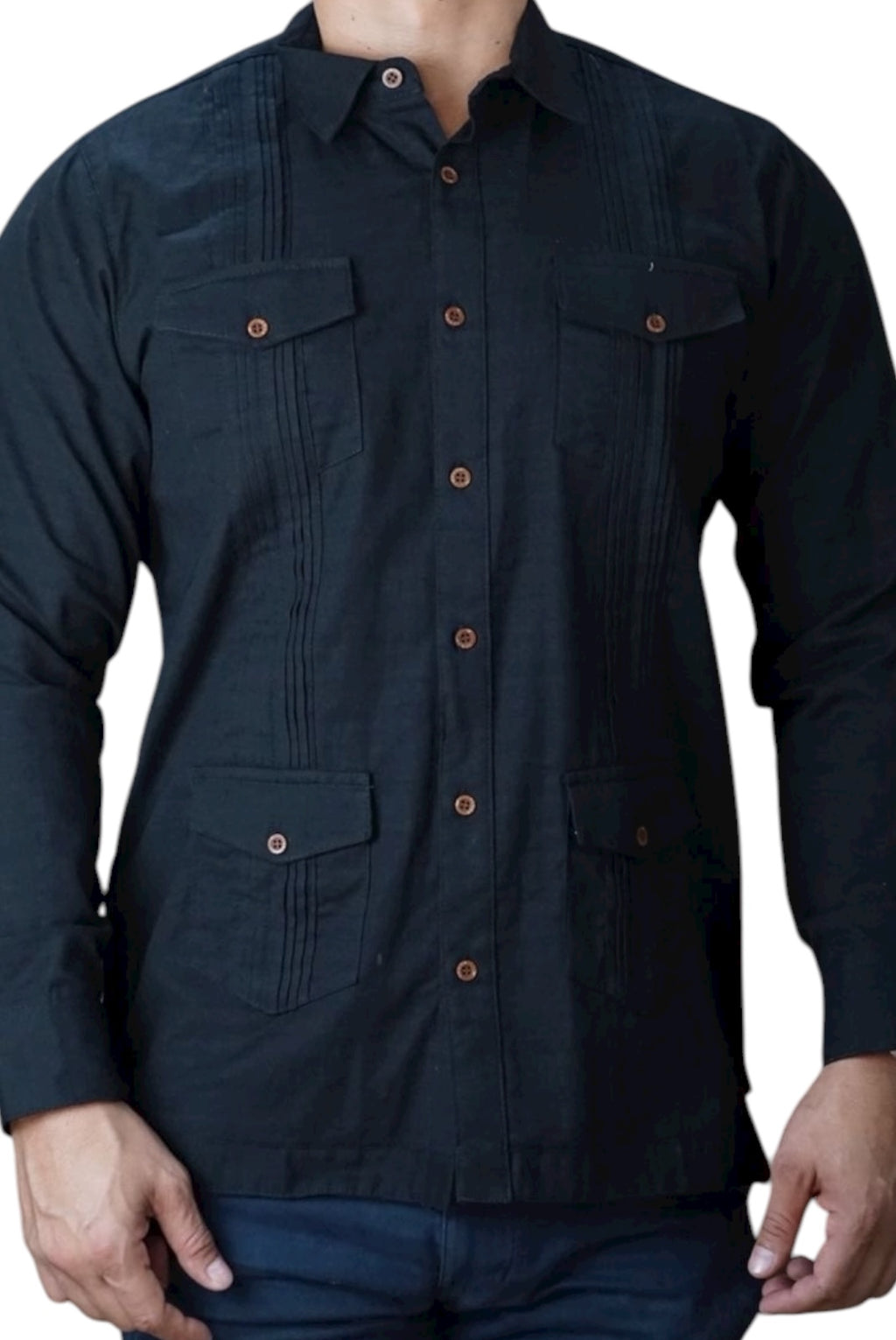 Camisa guayabera manga larga Agnor para caballero negro tipo lino premium Mod. HAgCL29