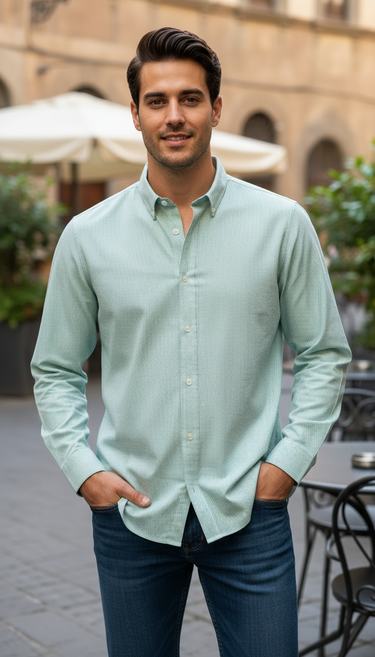 Camisa micro rayas manga larga Agnor para caballero Verde algodón premium Mod. HAgCL25