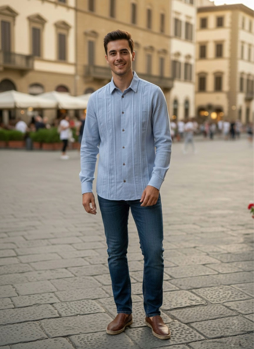 Camisa guayabera manga larga Agnor para caballero azul Mod. HAgCL22