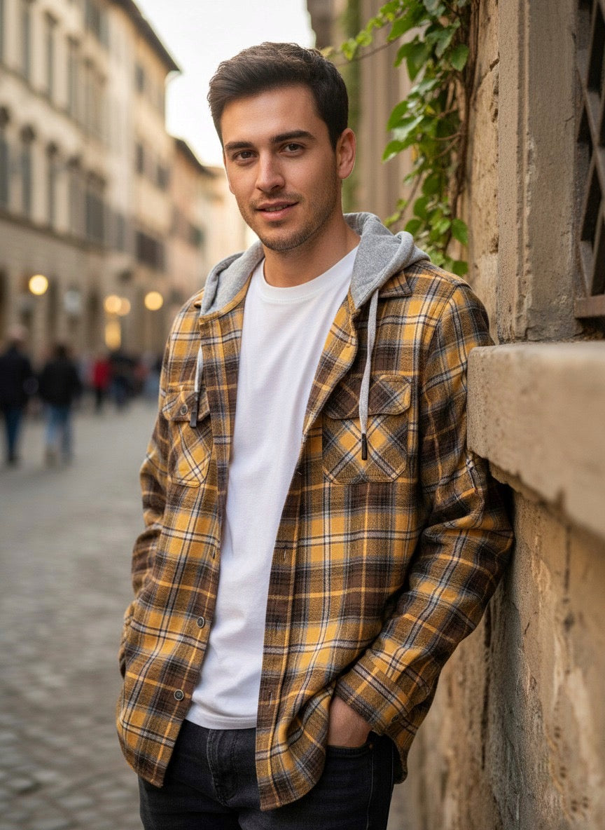 Camisola ligera manga larga Agnor para caballero mostaza tipo franela premium Mod. HAgCL20