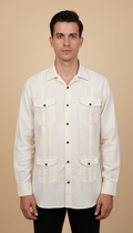 Camisa guayabera manga larga Agnor para caballero crema tipo lino premium Mod. HAgCL29