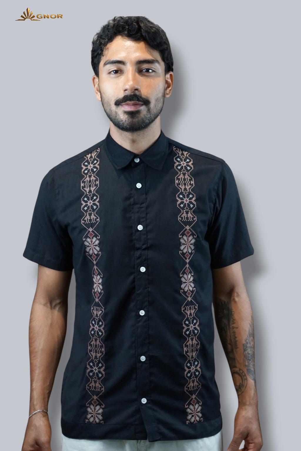 Camisa guayabera manga corta Agnor para caballero Negro premium Mod. HAgCC21