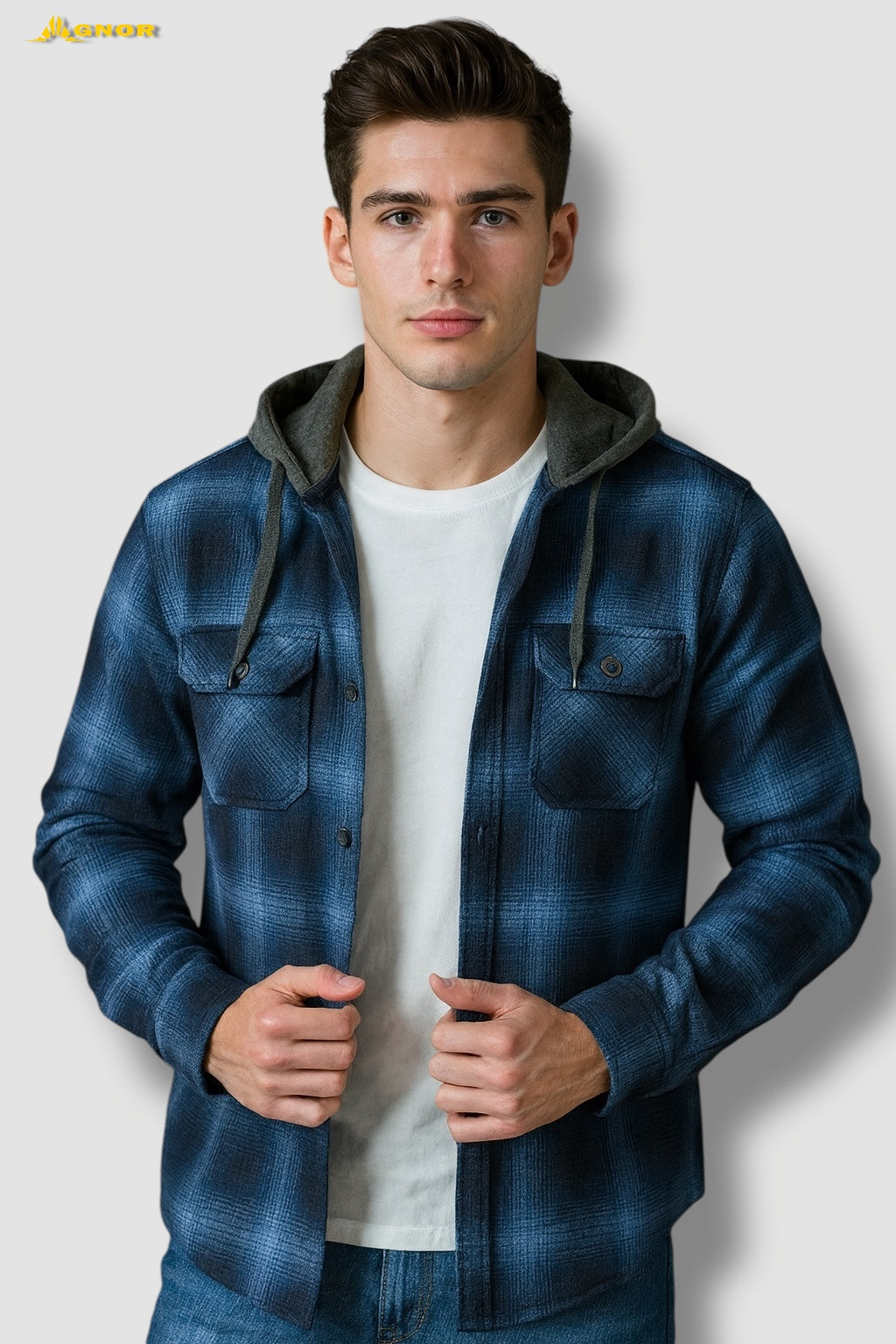 Camisola ligera manga larga Agnor para caballero azul franela premium Mod. HAgCL19