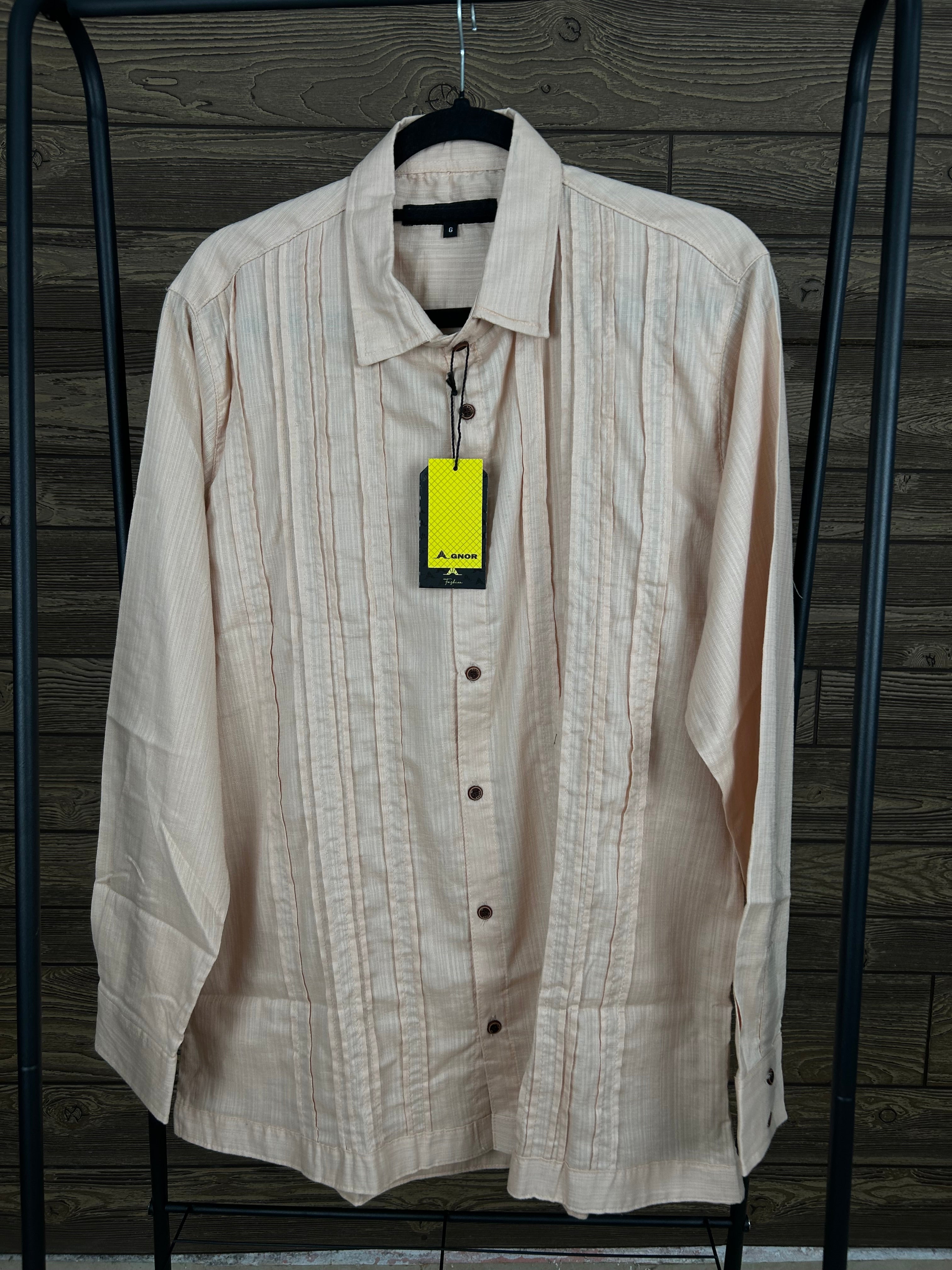 Camisa guayabera manga larga Agnor para caballero beige Mod. HAgCL22