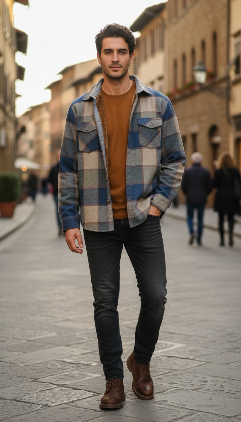 Camisola aborregada manga larga Agnor para caballero Azul franela premium Mod. HAgCL26