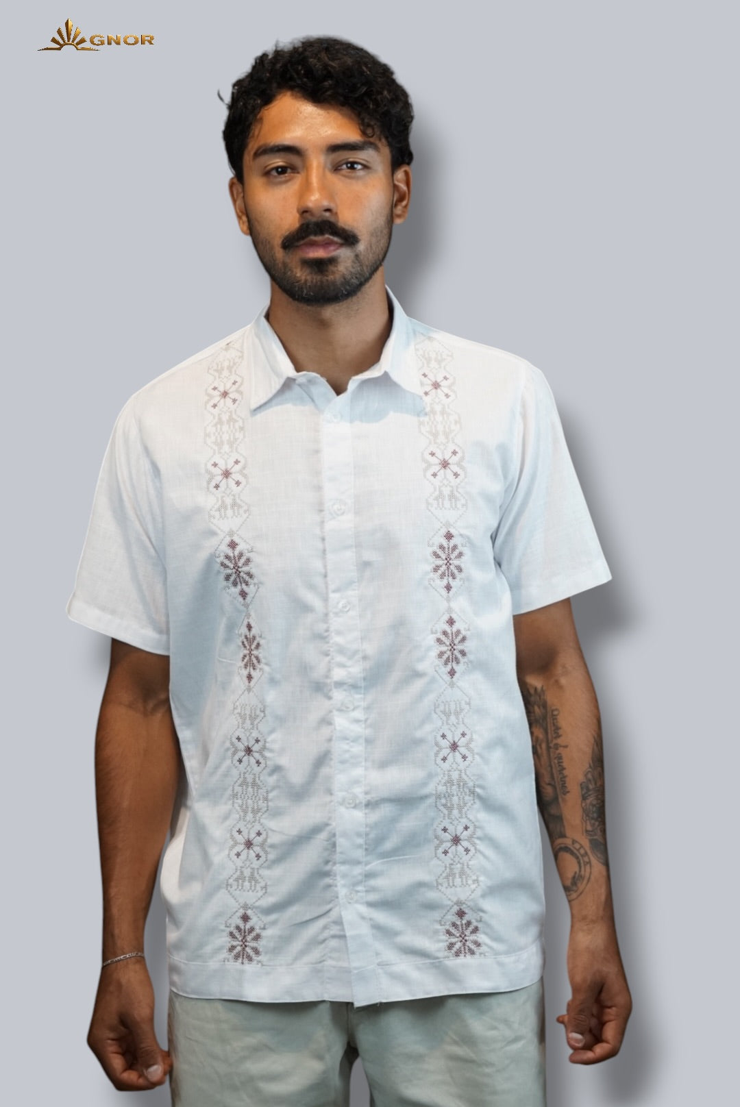 Camisa guayabera manga corta Agnor para caballero Blanco premium Mod. HAgCC21