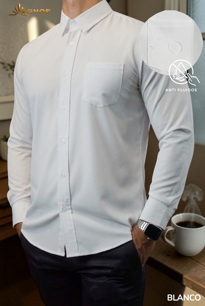 Camisa anti fluido manga larga Agnor para caballero Blanco premium Mod. HAgCL36