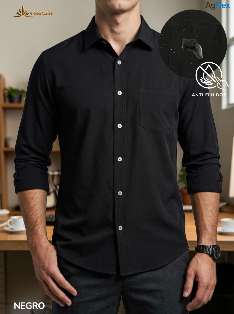 Camisa anti fluido manga larga Agnor para caballero Negro premium Mod. HAgCL36