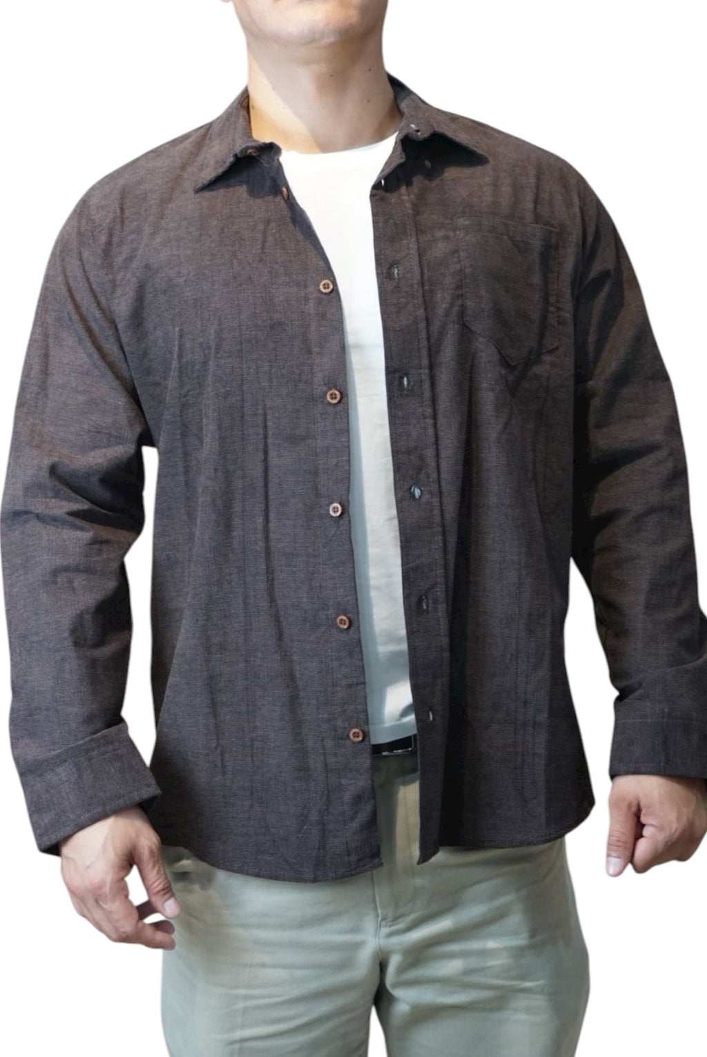 Camisa de panilla manga larga Agnor para caballero café oscuro premium Mod. HAgCL28