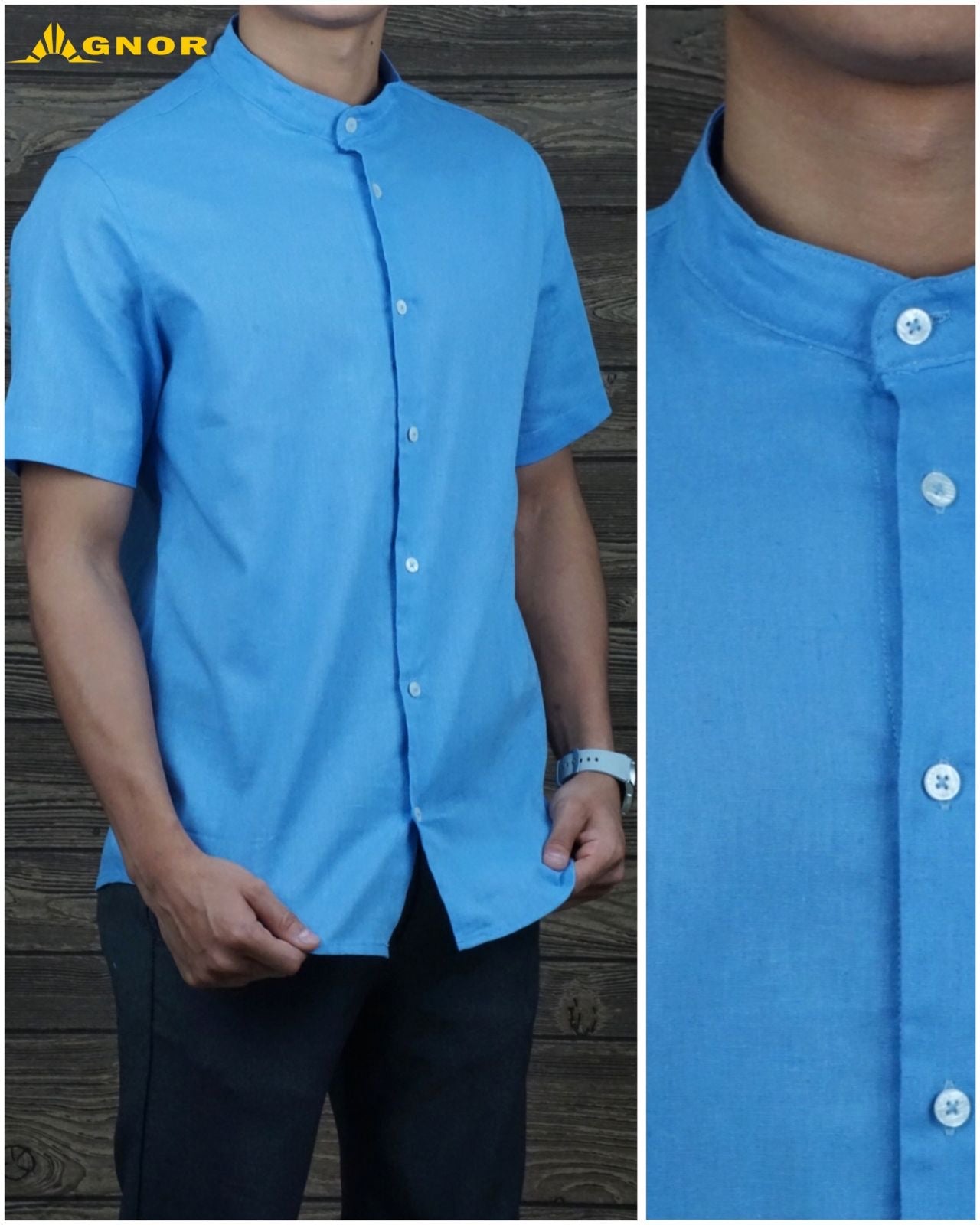 Camisa manga corta Agnor para caballero manga corta Cielo tipo lino Mod. HAgCC8