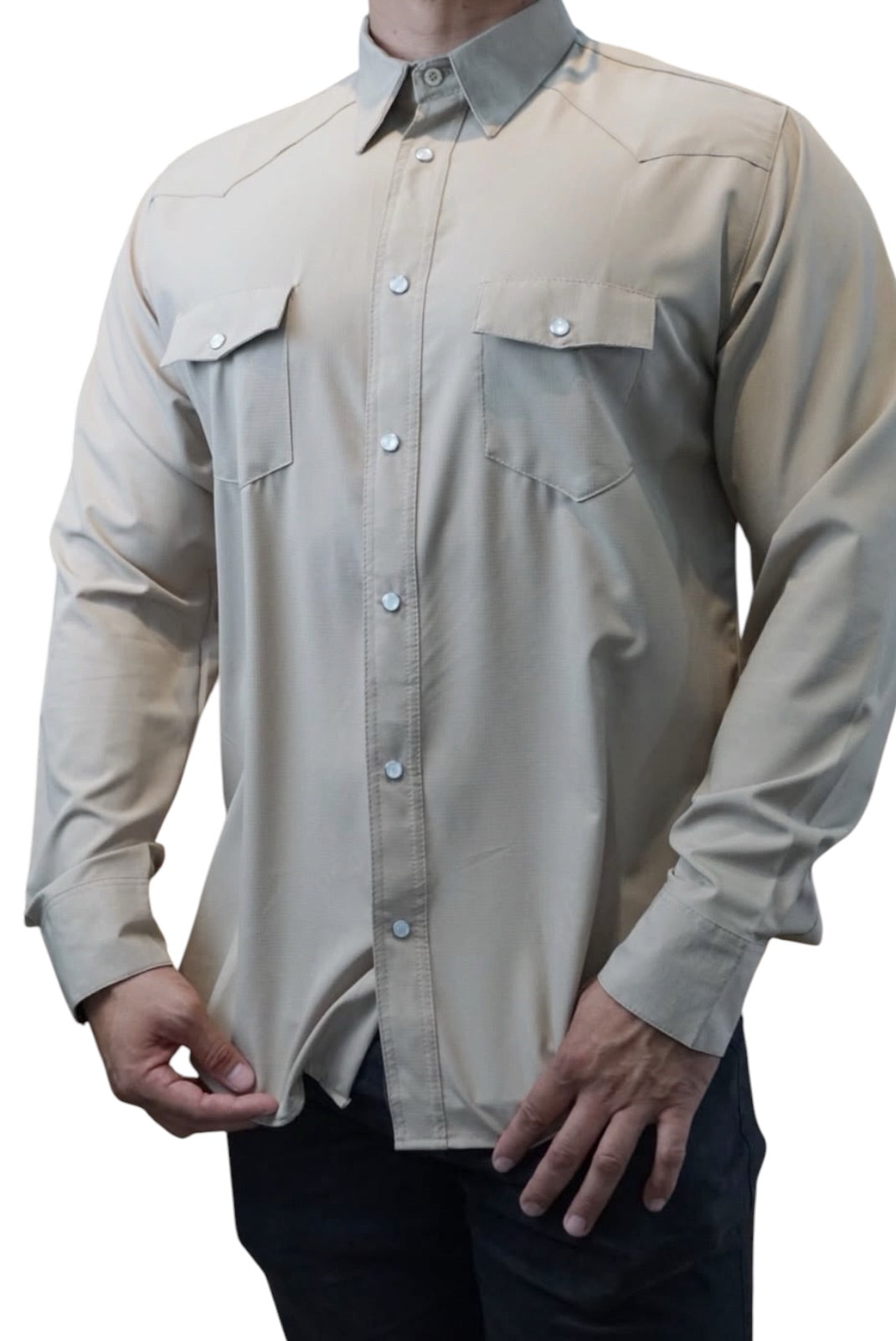 Camisa vaquera manga larga Agnor para caballero repelente beige premium Mod. HAgCL40