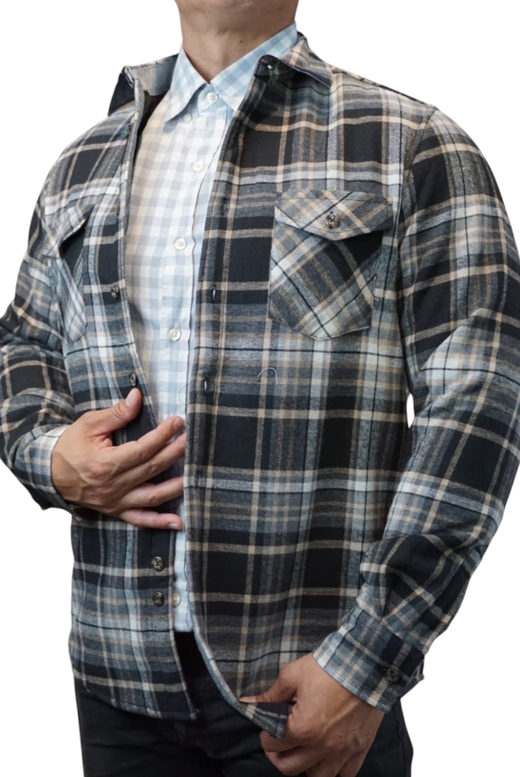 Camisola aborregada manga larga Agnor para caballero negro franela premium Mod. HAgCL41
