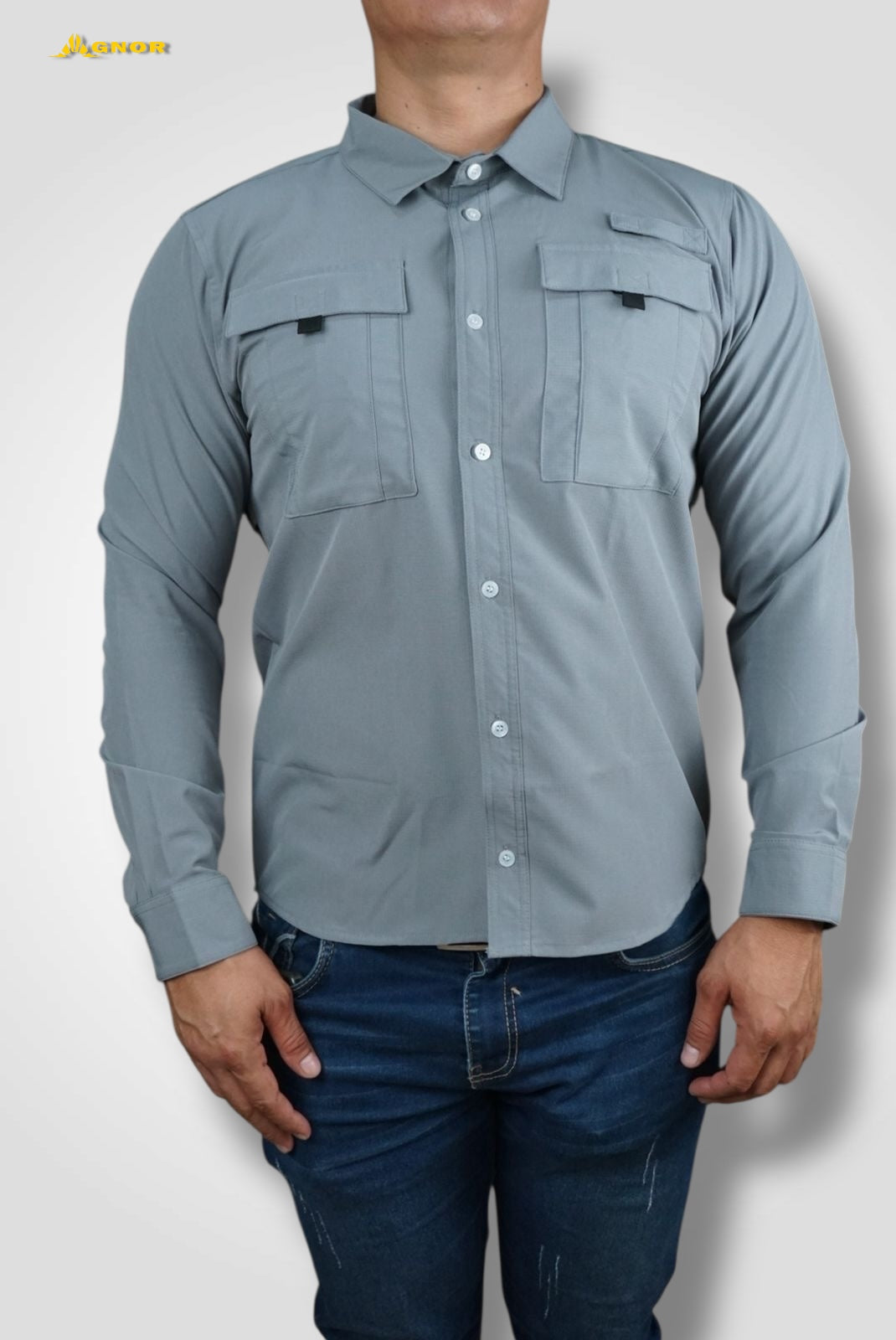 Camisa manga larga Agnor para caballero gris perla tipo Columbia Mod. HAgCL16