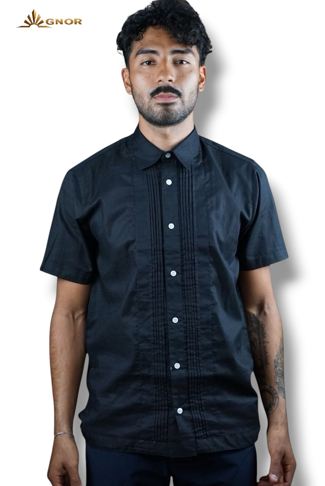 Camisa guayabera manga corta Agnor para caballero Negro premium Mod. HAgCC20