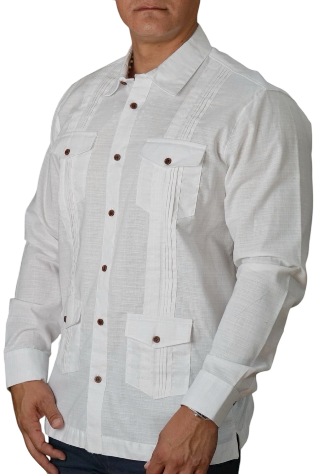 Camisa guayabera manga larga Agnor para caballero blanco tipo lino premium Mod. HAgCL29