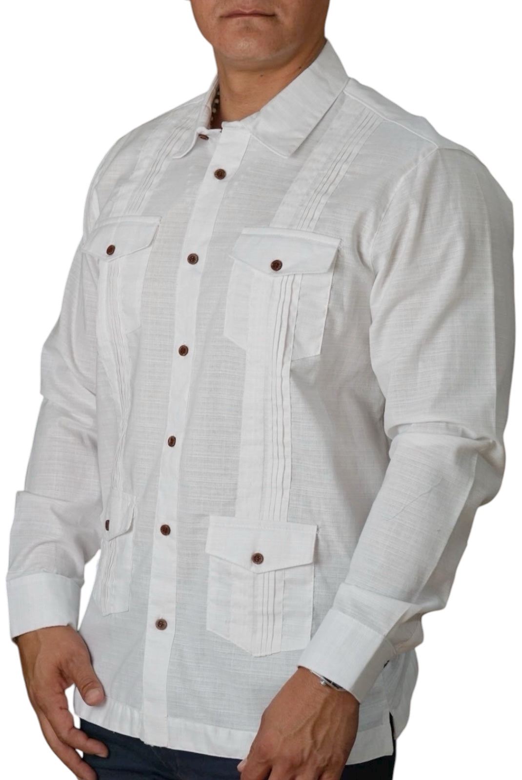Camisa guayabera manga larga Agnor para caballero blanco tipo lino premium Mod. HAgCL29
