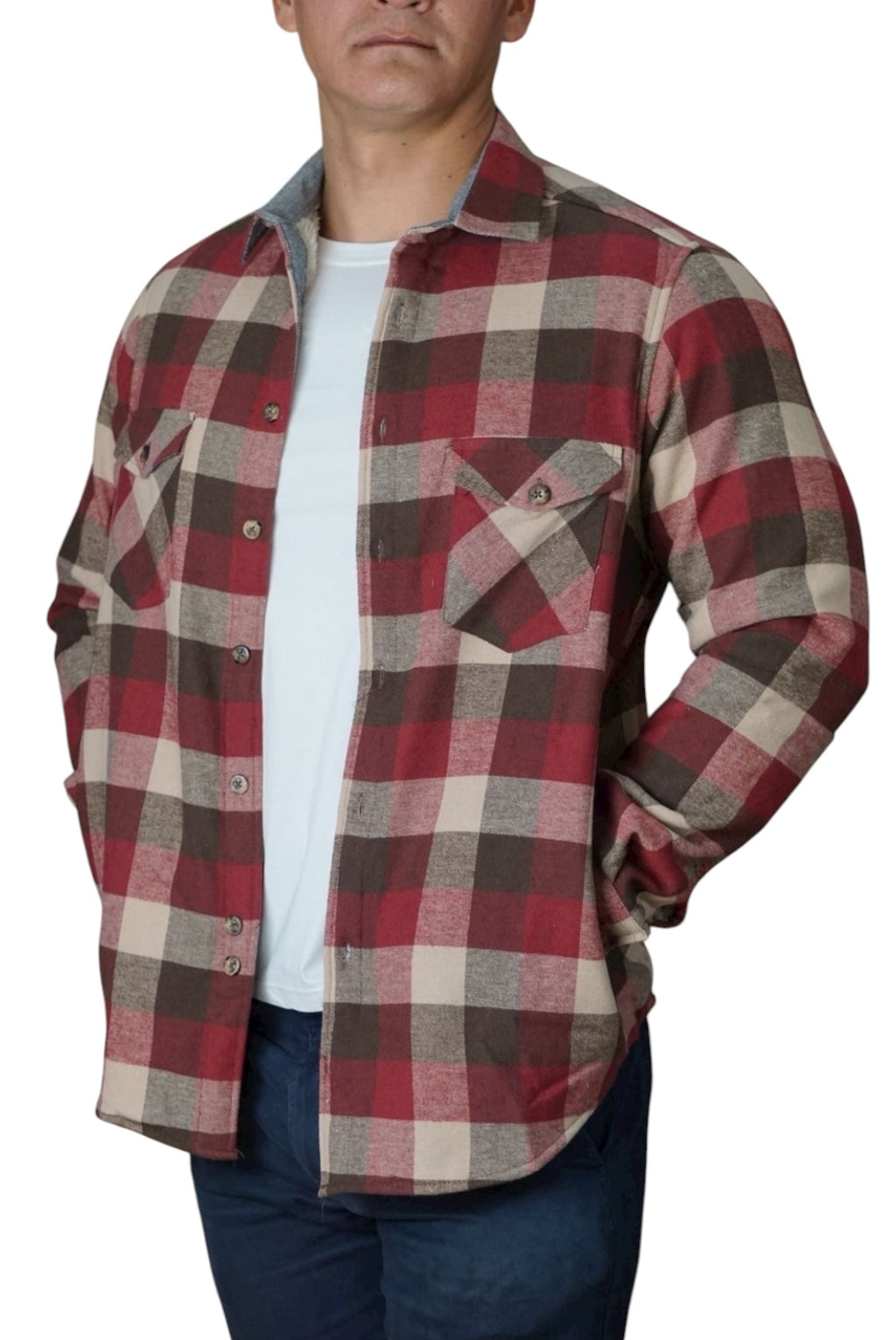 Camisola aborregada manga larga Agnor para caballero vino franela premium Mod. HAgCL27