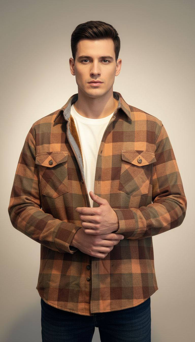 Camisola aborregada manga larga Agnor para caballero ocre franela premium Mod. HAgCL27