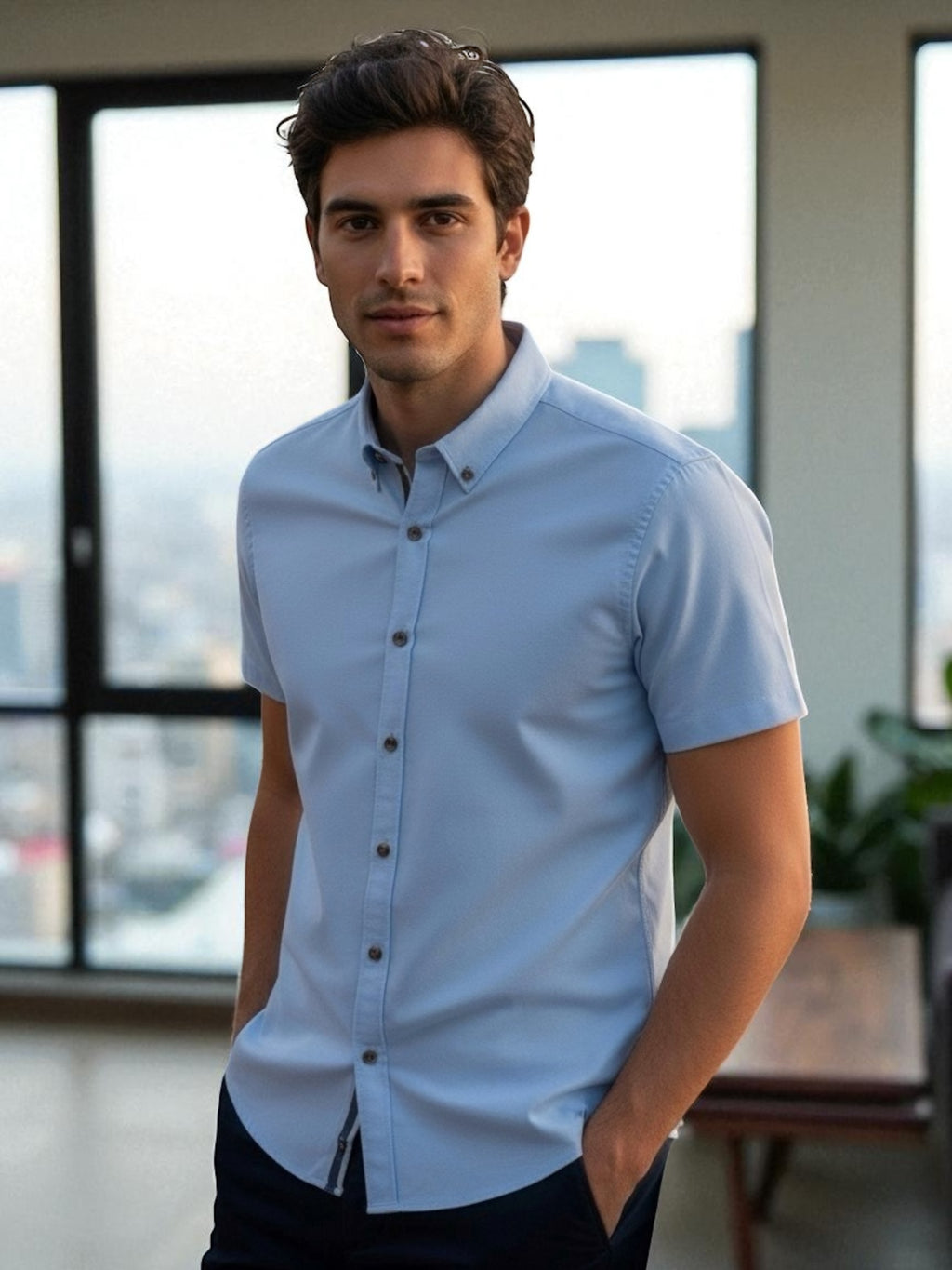 Camisa manga corta Agnor para caballero Cielo bambú Mod. HAgCC19