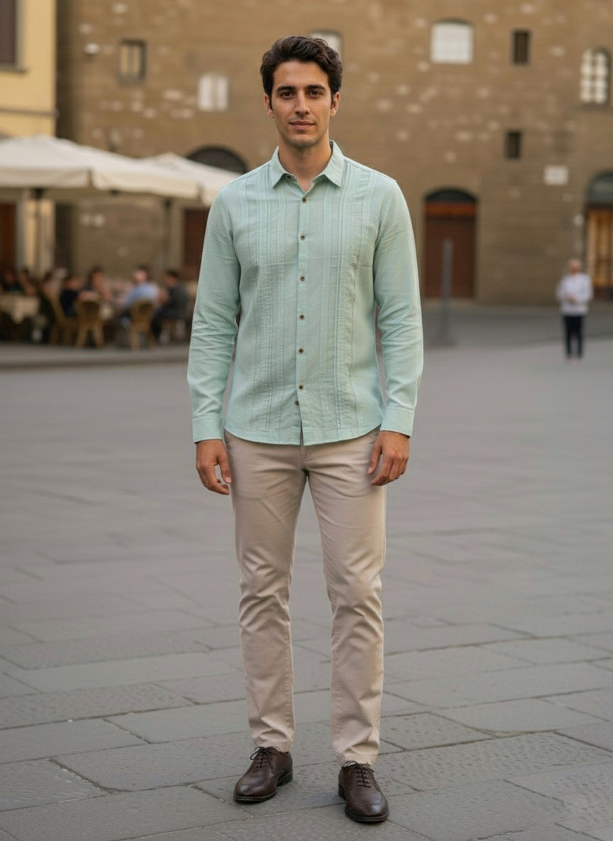 Camisa guayabera manga larga Agnor para caballero verde Mod. HAgCL22