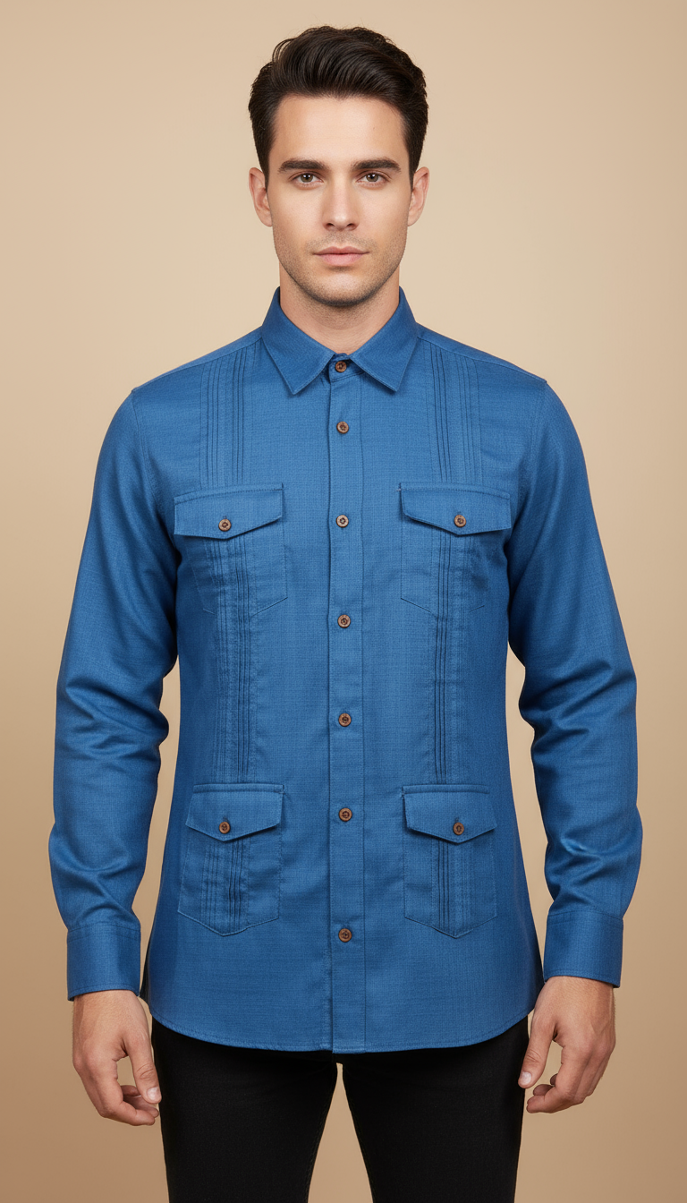 Camisa guayabera manga larga Agnor para caballero plumbago tipo lino premium Mod. HAgCL29