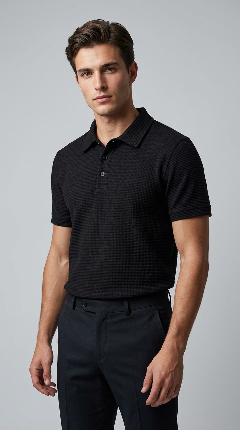 Playera cuello polo Agnor para caballero tejido algodón premium Negro Mod. HAg30