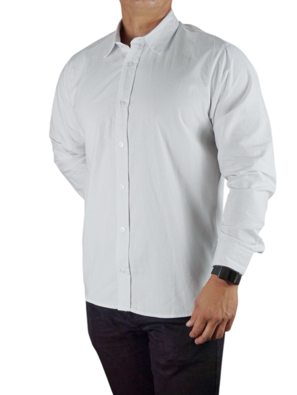 Camisa micro rayas manga larga Agnor para caballero Blanco algodón premium Mod. HAgCL25